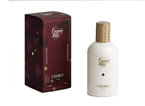 Frasco de Perfume en Ceramica Blanca con tapón dorado Campos de Ibiza Cedro