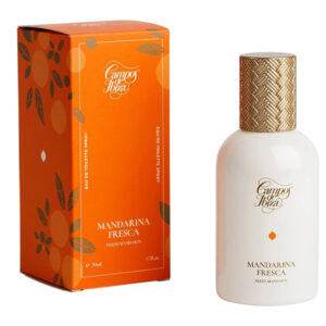 Frasco de Perfume en Ceramica Blanca con tapón dorado Campos de Ibiza Mandarina Fresca