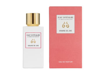 Frasco de Perfume de ceramica blanco con tapon dorado y caja rosa EaudItalieGrainedeJoie