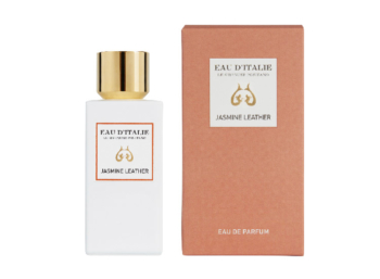 Frasco de Perfume de ceramica blanca y tapón dorado Eau d´Italie Jasmine Leather