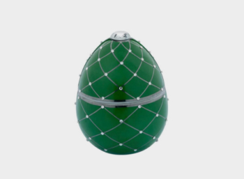 Vela de ceramica en forma de huevo verde con rayas plateadas y pedreria Ladenac Huevo Green