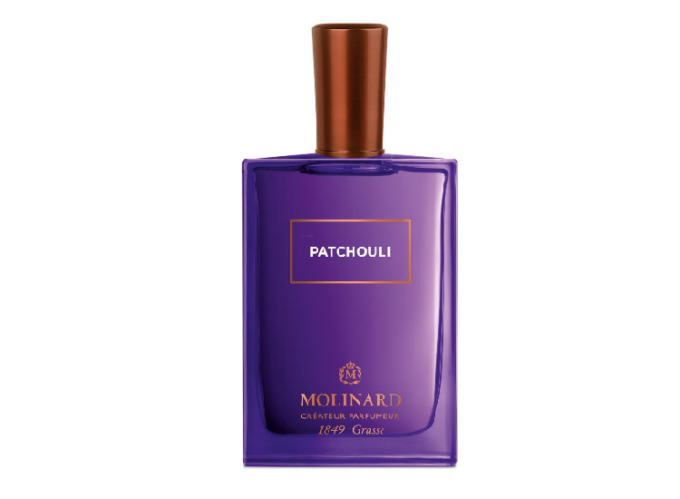 Frasco de Perfume Morado con tapon marron metalico Molinard Patchouli