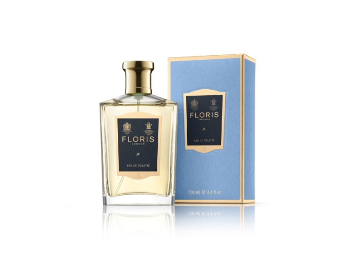 Frasco de perdume con tapon dorado Floris JF