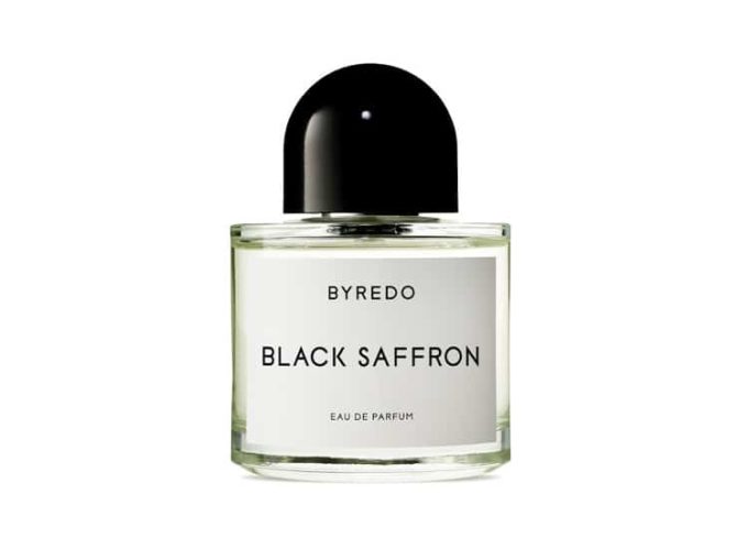 Frasco minimalista con tapón negro de Agua de Perfume BYREDO Black Saffron