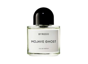 Frasco minimalista con tapón negro de Agua de Perfume BYREDO Mojave Ghost