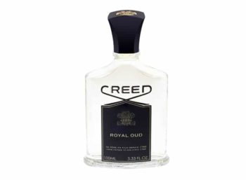 Frasco de perfume de cristal con tapon y etiqueta negra Creed Royal Oud
