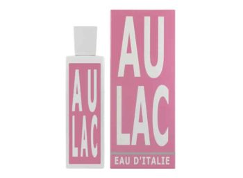 Frasco de perfume de cerámica blanco con etiqueta rosa Eau d´Italie Au Lac