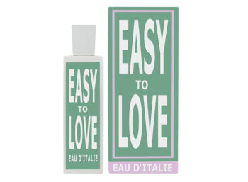 Frasco de Agua de Perfume de ceramica blanca con etiqueta verde y tapón blanco Eau dItalie Easy to Love