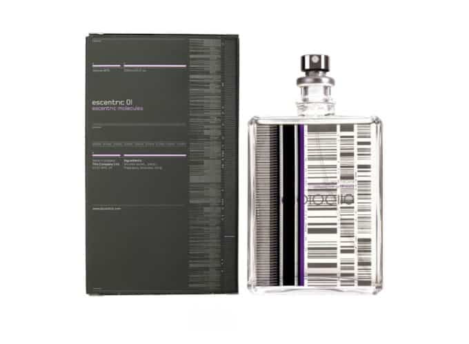 Frasco de perfume trasparente con serigrafia de codigo de barras Escentric Molecules Escentric 01