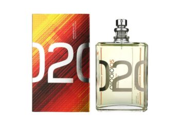 Frasco de perfume trasparente con serigrafia plateada y naranja Escentric Molecules Escentric 02