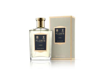 Frasco de perfume trasparente con tapón dorado Floris Limes