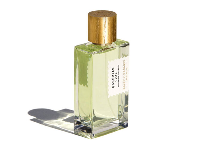 Frasco de Agua de Perfume con tapón de madera dorado Goldfield & Banks Bohemian Lime