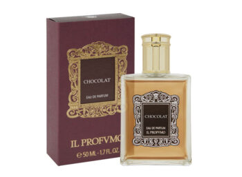 Frasco de Agua de Perfume con tapón dorado y caja granate Il Profumo Chocolat