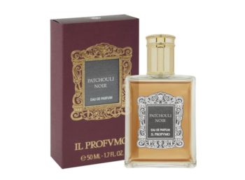 FRasco de Perfume con tapón dorado y caja granate Il Profumo Patchouli Noir