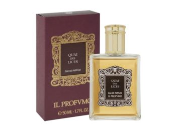 Frasco de Perfume con tapón dorado y caja granate Il Profumo Quai des Lices
