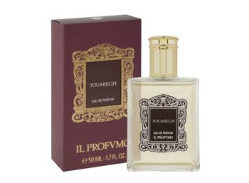 Frasco de Perfume con tapón dorado y caja granate Il Profumo Touaregh