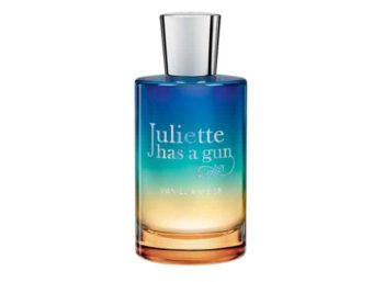 Frasco de perfume degradado de azul a amarillo Juliette has a Gun Vanilla Vibes